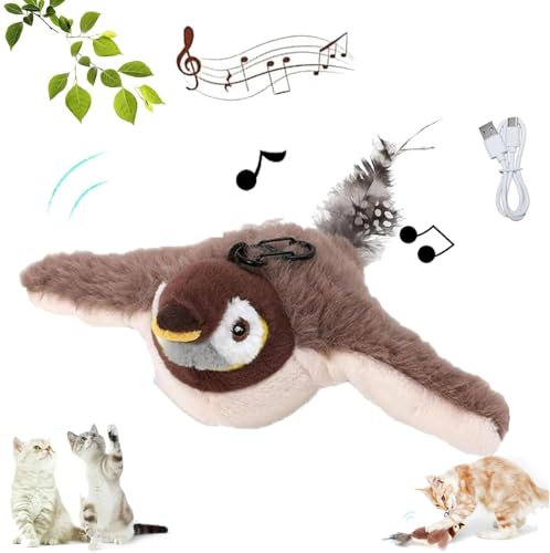HIAME Katzenspielzeug Vogel Fliegt Elektrisch, Interaktives Katzenspielzeug Vogel, Wiederaufladbar & Waschbar, Fliegender Vogel Spielzeug für Gelangweilte Erwachsene Wohnungskatzen