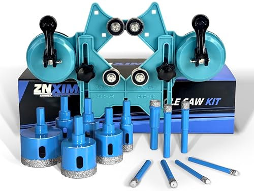 ZNXIMER Tile Hole Cutter Set, 14PCS Tile Drill Bits with Double Suction Cups Guide for Ceramic, Glass, Porcelain Tiles, Marble, Granite and More Drilling