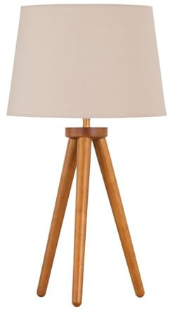 Modern Dark Oak Table Lamp or Bedside Light, Wood Tripod Design, Natural Shade