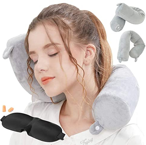 Purpurra Memory Foam Nackenkissen mit Metallkern, Verstellbares Reisekissen mit Abnehmbarem Bezug, Grau