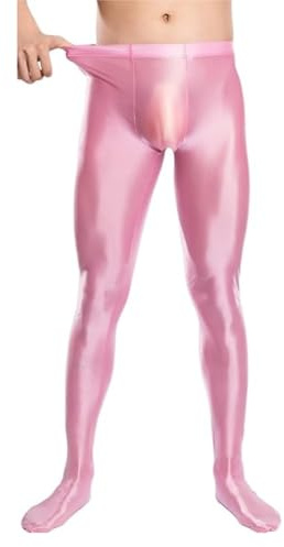 Men's Shiny Tights High Waist Tummy Control Glossy Slim Fit Solid Hold Up