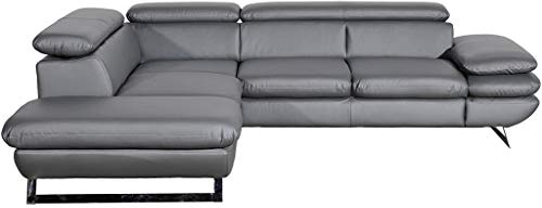 Mivano Ecksofa Prestige / Schlafsofa in L-Form mit Ottomane und Bettfunktion / Kopfstützen und Armlehne verstellbar / 265 x 74 x 223 / Kunstleder, dunkelgrau