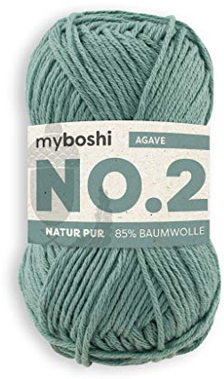 myboshi No.2 Baumwolle zum Häkeln, Baby Wolle, vegane Wolle zum Stricken, 60 Grad waschbar, für Baby und Amigurumi, 50g, Ll 100m Grün (Agave) 1 Knäuel
