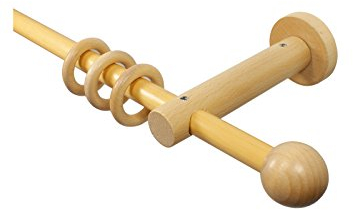 Holz Gardinenstangen in der Farbe Buche mit 16 mm Durchmesser Endstück Kugel, Länge 160 cm