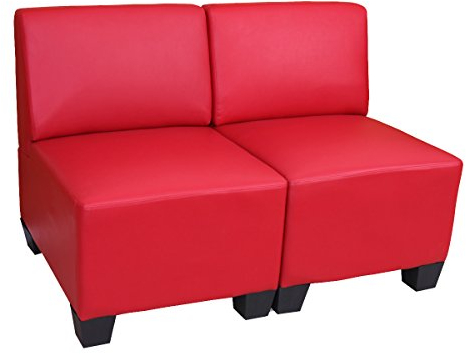 Modular 2-Sitzer Sofa Couch Lyon, Kunstleder - rot, ohne Armlehnen