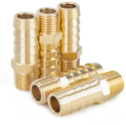 LTWFITTING Brass Barbed Fitting Coupler/Connector 1/4-Inch Male BSPT x 12mm Hose Barb(Pack of 5)