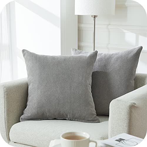 Topfinel Kissenbezug 50x50 cm Grau 2er Set Weich Chenille Deko Wohnzimmer Kissenhülle Kissenbezüge Sofakissen Dekokissen Kuschelkissen Zierkissen Für Sofa Bett Garten Balkon Outdoor