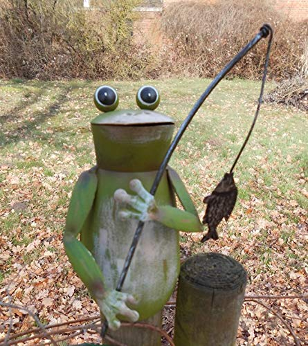 Deko-Impresion Zaunfigur Zaunhocker Frosch mit Angelrute Gartendekoration Eisen