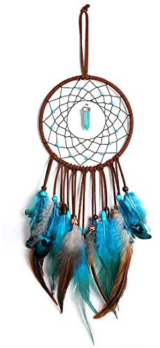 ZSDF Handgefertigt Traumfänger, Traumfänger kinder Ornamente Indische Blaue Federn Traumfängers Wandbehänge Kunsthandwerk Wohnaccessoires Anhänger, Für Kinder/Mädchen/Freunde Geschenk