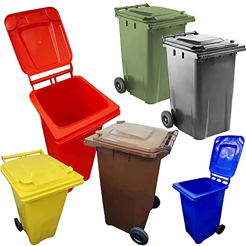 Pluto Packaging Large Outdoor 240L Garden Waste Recycling Wheelie Bin With Rubber Wheels Handle & Lid (Grey)