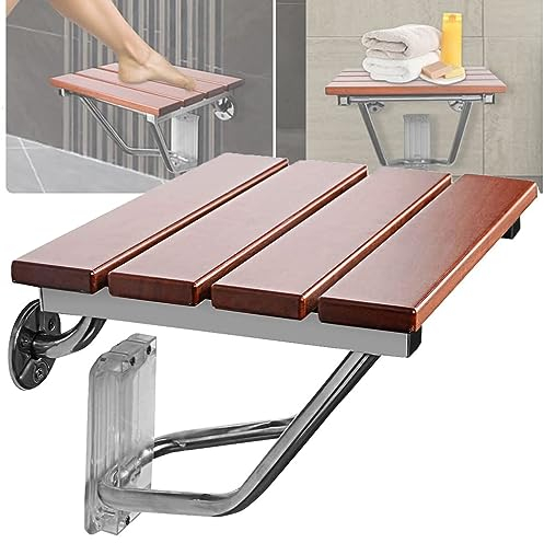 EEUK Duschbank Teak Modern Duschklappsitz Klappsitz Duschsitz für Wandmontage, Badezimmerstuhl Edelstahl Duschstuhl Duschhocker Dusche bis 150kg, Badhocker Hocker Duschstuhl für Senioren