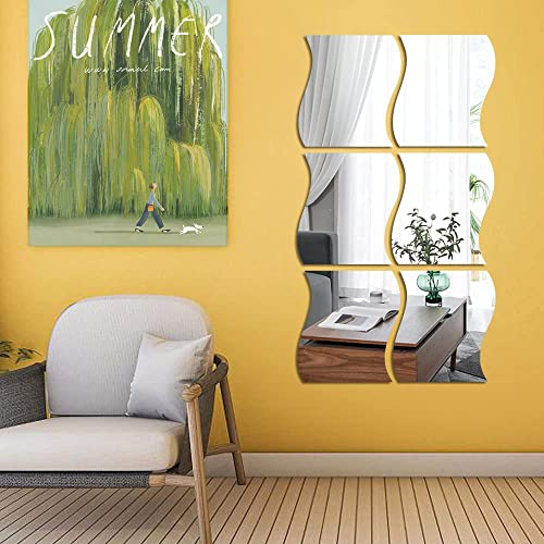 Qiwenr 12 PCS Spiegelfliesen je 12×10cm,3D-Spiegelkunst,Acrylspiegel Wandfolie,Wandspiegel Wellenform Spiegel Wandaufkleber Selbstklebend Spiegelkachel Fliesenspiegel Dekospiegel für DIY Wanddeko