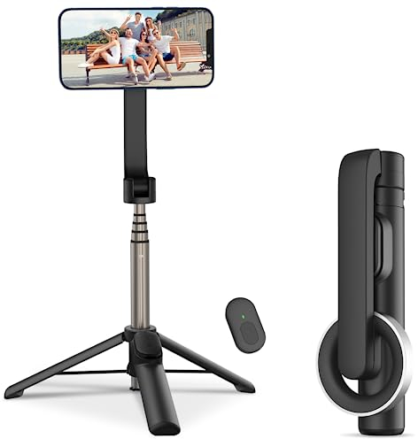 FANTCOO Magnetic Selfie Stick, 28inch Extendable Cell Phone Tripod Stand with Remote, Portable Phone Tripod for iPhone 15 14 13 12 11 Series & All Smartphones (Black)