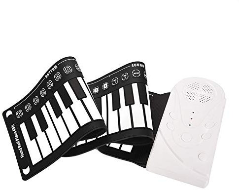Pianoforte Arrotolabile, Pianoforte Portatile Arrotolabile a Mano Tastiera Flessibile 49 Tasti Roll Up Tastiera Elettronica, Elettronica Pianoforte con Altoparlante Stereo Integrato (Bianco)