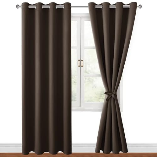 Hiasan Verdunklungsvorhänge Gardinen mit Ösen,Braun Blickdicht Vorhänge,2 Stück,140 x 245 cm (Breite x Höhe),weiche Schiebevorhänge für Schlafzimmer,Wohnzimmer usw.