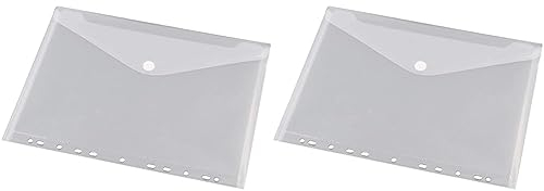 HF2 135361 Dokumentenmappe (10er-Packung) - A4 transparente Dokumententasche mit Lochrand/Abheftrand & Klettverschluss-,Querformat Sichttasche, Klar Weiß (Packung mit 2)