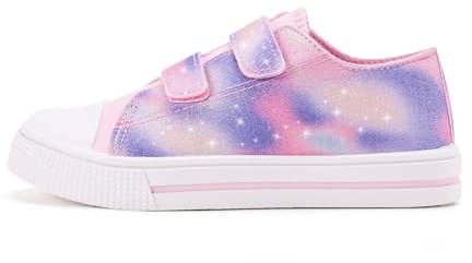 Kids Canvas Trainers, Girls Easy Fasten Shoes Size 7, Colorful Scales