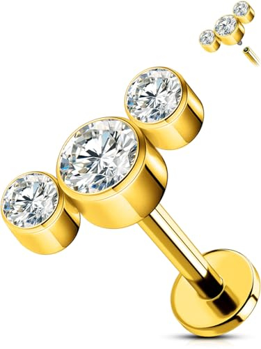 OUFER Body Piercing Titanium 6/8/10/12mm Gold 16G Labret Piercing Jewellery Internally Lip Helix Tragus Conch Piercing Bar Stud Cartilage Earrings