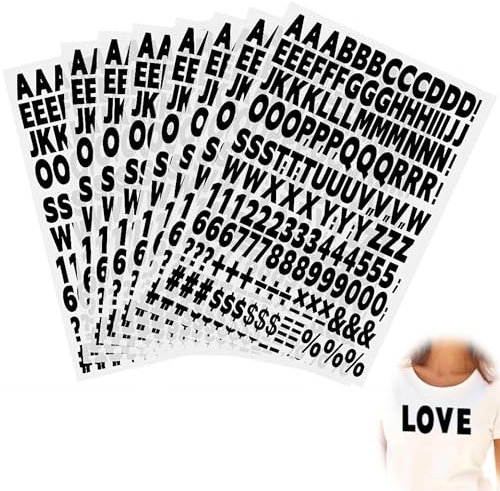 8 fogli di adesivi con lettere e numeri da applicare con il ferro da stiro, lettere e numeri, lettere e numeri, toppa per maglia sportiva, maglietta fai da te, decorazione (nero)