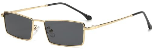 YAMEIZE Vintage Rechteckige Sonnenbrille für Damen Herren Retro Kleine Rechteck Sonnenbrille 90er Metallrahmen UV400 Schutz