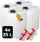 ABACUS® Lot de 4 bidons d'eau de 25 litres naturels - Avec robinet d'écoulement et couvercle (DIN 61) - Convient à un usage alimentaire - Pour l'intérieur et l'extérieur - Sans BPA - Résistant à
