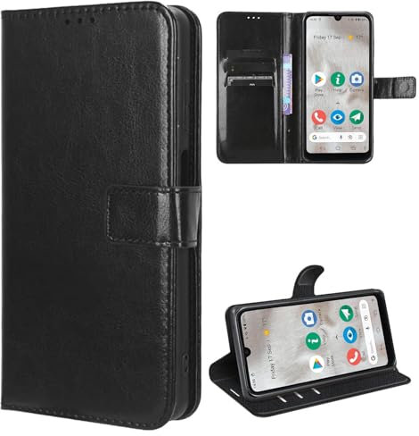KUSINHOKA Case for Doro 8100/Doro 8100 Plus/Doro 8200,Magnet Closure,Kickstand,Card Slots PU Leather Folio Mobile Phone Case with Leather Wallet Book Flip Folio Stand View Cover,Black