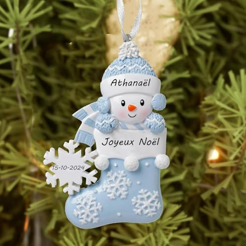 Generic Boules de Noël Personnalisées 2024-Mon 1er Noel ,Boule de Noël Personnalisée avec Prénom et Date,Mon Premier Noel,Cadeau de Noël pour Filles et Garçons,Bleu