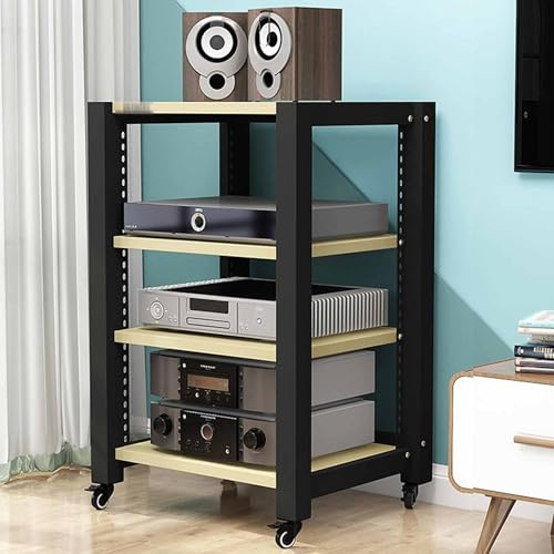 Audio-Video-Regal, hifi rack, Medienkonsolenständer, Medienaufbewahrungsschrank mit verstellbaren Regalen, Stereo-Schrank, offenes Audio-Aufbewahrungsregal, für Plattenspieler & Stereoanlagen(White ma