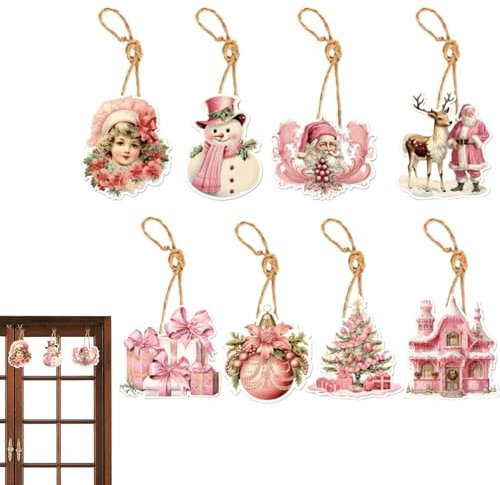 Colgantes de Navidad rosa para el árbol de Navidad, 8 unidades, color rosa, adornos para árbol de Navidad, decoraciones navideñas, lindos accesorios de Navidad para árbol y