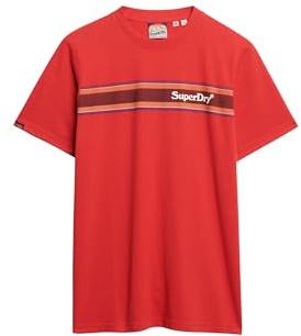 Superdry Herren Lässiges Venue T-Shirt mit Streifen und Logo Ferra Rot Meliert XXXL