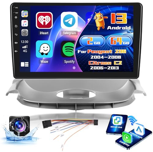 Inefala Radio für Peugeot 206 2004-2008/Citroen C2 2006-2013 Android 15 2+64G mit Wireless CarPlay Android Auto, 9 Zoll Bildschirm mit EQ 26UI FM RDS GPS Bluetooth WiFi SWC AHD Rückfahrkamera
