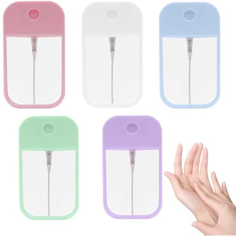 FYKZQWDS 5 Stück Händedesinfektionsmittel-Sprühflasche, 45 ml Händedesinfektionsmittel, Mini-Parfüm-Reiseflasche, tragbarer Handdesinfektionsmittel, Zerstäuber für Reisen, Camping, Büro (5 Farben)