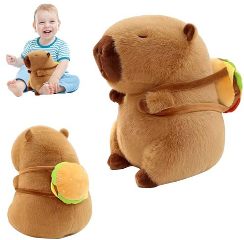 XIMKONTER Capybara Kuscheltier, Capybara Plüschtier mit Schildkrötenrucksack Spielzeug Stofftier Plushie Stofftier Geschenk für Kinder Jungen Mädchen(25cm)