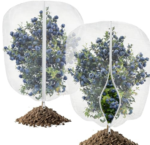 2Pack Fruit Tree Netting Bird Protection with Zipper & Drawstring, 120x150cm Garden Netting Mesh Pest Barrier Netting Bag for Plant Protection, Blueberry Bush, Trees & Vegetables