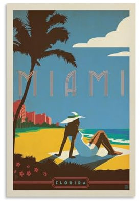 Vintage Reiseposter USA von Miami FL Wandkunst, Kunstdruck, Heimdekoration, Leinwand, Gemälde, Poster, 20 x 30 cm