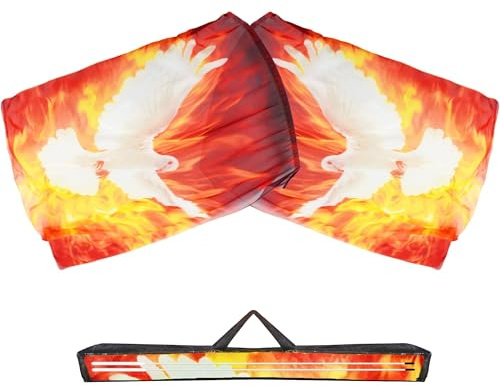 Baisdan 137,2 x 114,3 cm Tauben-Feuer-Anbetungsflaggen für Tanzkirche, Lob Tanz, Flagge mit flexiblen Stäben und Aufbewahrungstasche, Weiß-Orange-Schwarz