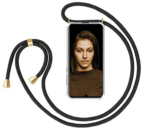 ZhinkArts Collier pour Huawei P30 - Étui de Téléphone avec Cordon - Coque pour Smartphone, Ètuis à Bandoulière - Noir/Or