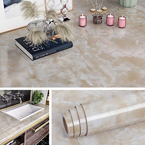 Livelynine 40CMX5M Klebefolie Marmor Folie Beige Mamorfolie Selbstklebend Folie für Tisch Schminktisch Schreibtisch Küchenarbeitsplatte Fensterbank Folie Arbeitsplatte Küche Klebefolie Marmoroptik