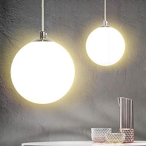 BAKAJI Lustre lampe suspension douille sphérique en verre mat support en métal chromé design moderne culot E27 ampoule max 40 W éclairage décoration maison (40 cm)