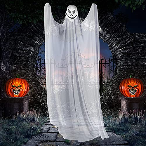 Halloween Deko Outdoor,3.3 * 2M Halloween deko Geist, Skelett Fliegendes Gespenst Halloween Gruselig Dekoration,Halloween Gespenst Geistervorhang für Halloween Party Deko (Weiß Grim Reaper)