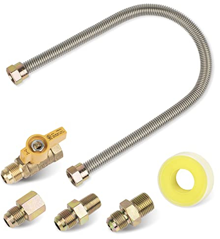 Usamate F271239 One-Stop Universal Gas-Appliance Hook- Up Kit for Garage Heaters, Gas Stoves, Wall Mounted Heaters, Gas Fireplace and Gas Dryer (6 PCS), Silver