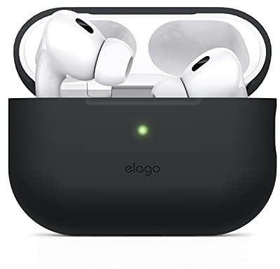 elago Funda Silicona Compatible con Apple AirPods Pro 2ª Generación/USB-C, Funda Protectora, LED Frontal Visible, Soporta Carga Inalámbrica (Negro)