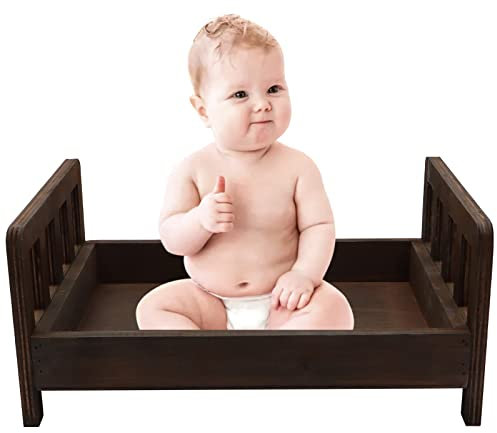 Spooki Foto-Requisiten für Neugeborene, 0–2 Monate, braunes Holz, für Baby-Fotoshootings, Requisiten, Bett, Puppenbett, Studio-Requisiten mit Box für Neugeborene, Fotoshootings (A)