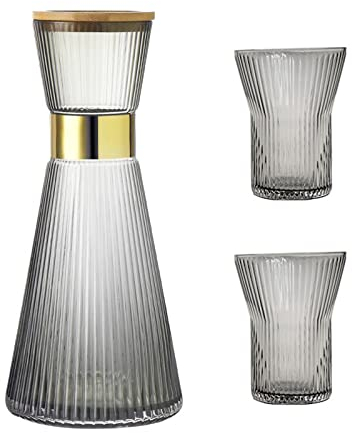 Fofetbfo Bedside Night Wasserkaraffe mit Deckel und Becher Glas Klar Nachttisch Karaffe mit Glas Nachttisch Wasserkaraffe mit Tassen Set für Schlafzimmer Nachttisch, 960ml