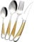 Exeton Luxury Signature 24PCS Cutlery Set, for 6 Person, Stainless Steel, Silver, Gold, 2-in-1 Steak Knives, Dishwasher Safe (Signature - Gold/Silver, 24)