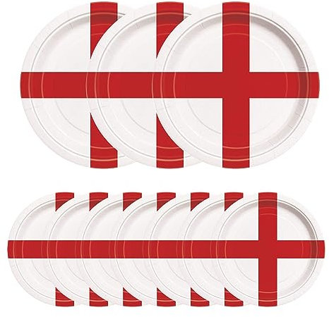 WedDecor St George's Cross Paper Plates – 9 Inch Disposable Party Plates for England Sporting Events, Football, World Cup, Royal Celebrations & Street Party Decor – 40pcs