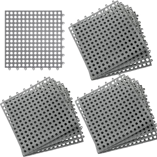 Lot de 16 carreaux de sol emboîtables en caoutchouc pour salle de bain, piscine, baignoire, 30,5 x 30,5 cm, tapis de sol modulaire imperméable pour drain, terrasse, douche, cuisine, etc.