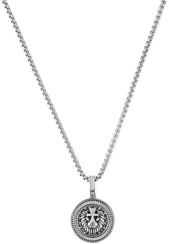 Akitsune Imperator Anhänger inkl. 90cm Kette | Halskette Damen Herren Edelstahl Löwe Kraft Macht Coin Dog Tag - Antiksilber