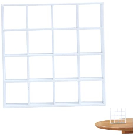SMELEYOU Puppenhaus MöBel Miniatur Dollhouse Bücherregal Realistische Holz 1:12 Miniatur Bücherregal 16 Gitter Mini Display Regal Wand Rack Stand für Puppenzubehör Dekorationen Weiß
