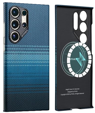pitaka Hülle für Samsung Galaxy S24 Ultra aus 100% Aramidfaser Magnetische Handyhülle Ultradünne und Kratzfeste Schutzhülle für Galaxy S24 Ultra mit Kameraschutz [MagEZ Case 4] Mondaufgang